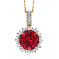 Certified & Appraised Luxuriant AAA Lab Grown Padparadscha Sapphire and E-F VS Lab Grown Diamond 5.50 ctw Pendant Necklace in 10K Yellow Gold 18 Inches
