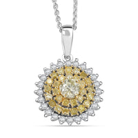 D'Joy Natural Yellow and White Diamond I2-I3 1.00 ctw Blooming Floral Pendant Necklace 20 Inches in Rhodium Over Sterling Silver