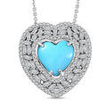 D'Joy Sleeping Beauty Turquoise and Moissanite 3.25 ctw Heart Pendant Necklace in Rhodium Over Sterling Silver 20 Inches - Sticky add to cart bar