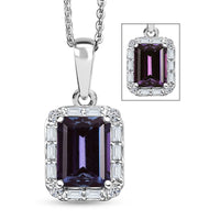 Luxuriant Premium Lab Grown Alexandrite and White Topaz 2.35 ctw Eclipse Empire Pendant Necklace in Rhodium Over Sterling Silver 20 Inches