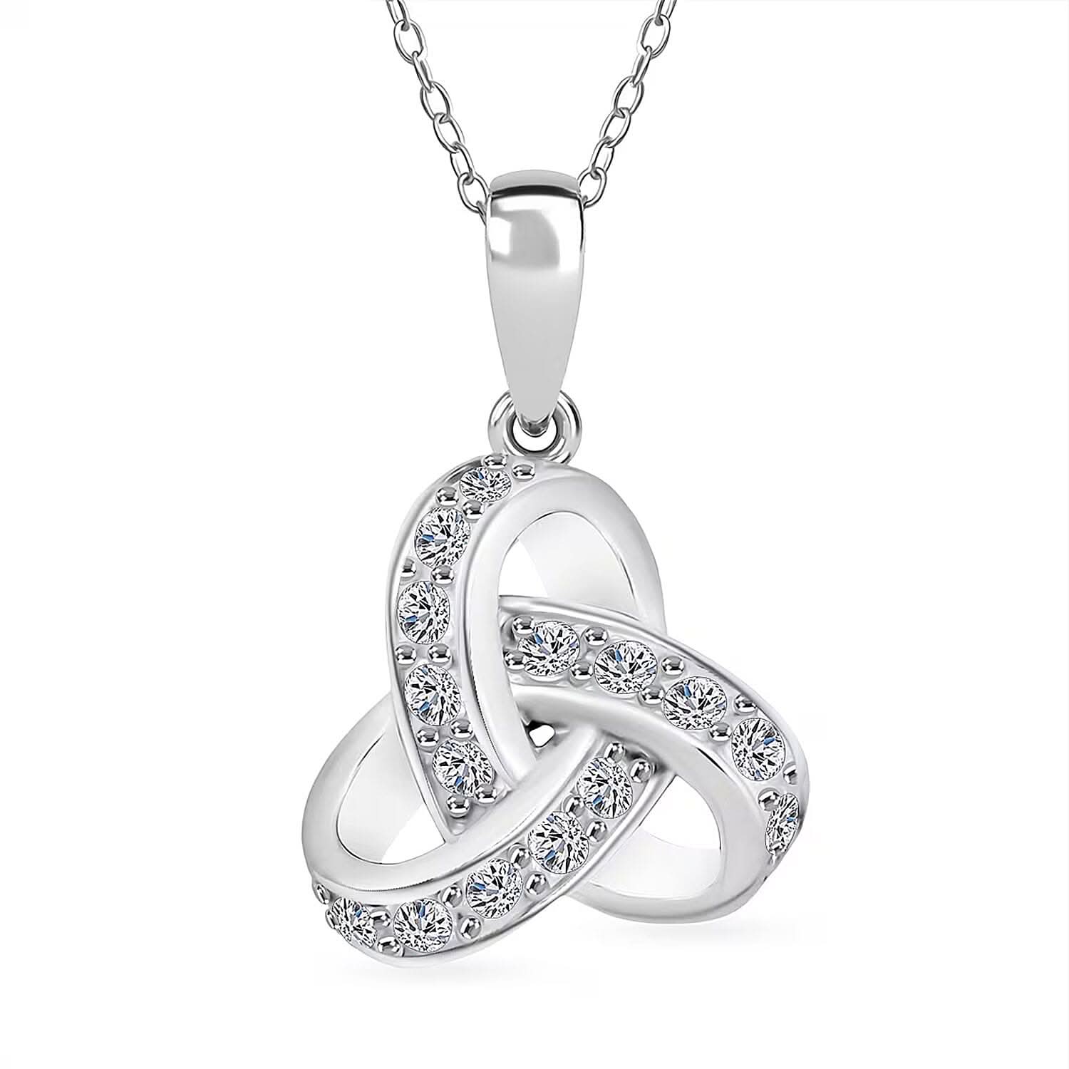 Luxuriant Lab Grown Diamond G-H SI 0.50 ctw Knot Pendant Necklace in Rhodium Over Sterling Silver 20 Inches