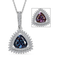 Luxuriant Premium Lab Grown Alexandrite and White Zircon 3.10 ctw Radiant Eclipse Pendant Necklace in Rhodium Over Sterling Silver 20 Inches