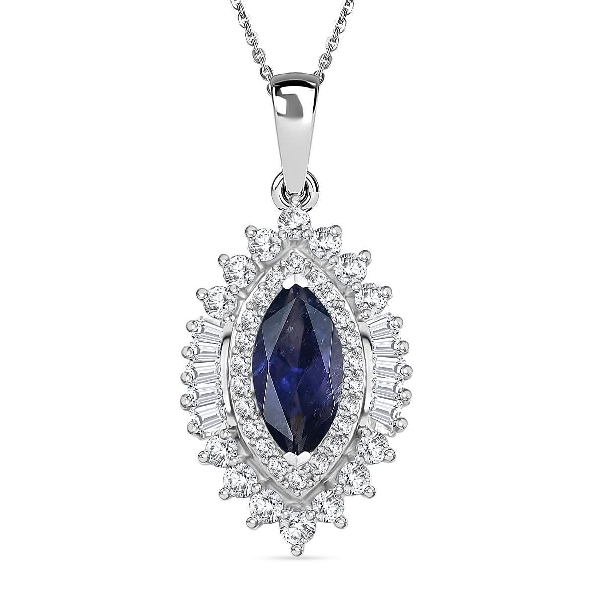 D'Joy Catalina Iolite and White Zircon 2.75 ctw Starlit Grace Pendant Necklace in Rhodium Over Sterling Silver 20 Inches