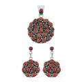 Santa Fe Style Red Coral Pendant and Earrings in Sterling Silver 57.00 ctw - Sticky add to cart bar