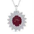 D'Joy Niassa Ruby (FF) and Moissanite 17.25 ctw Sunburst Pendant Necklace in Rhodium Over Sterling Silver 20 Inches - Sticky add to cart bar