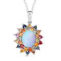 D'Joy Premium Ethiopian Welo Opal and Multi Sapphire 5.10 ctw Celestial Carnival Pendant Necklace in Rhodium Over Sterling Silver 20 Inches - Sticky add to cart bar