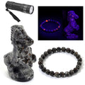 Natural Yooperlite 915.00 ctw Pixiu and Beaded Stretch Bracelet with Free UV Flash Light - Sticky add to cart bar
