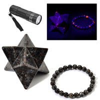 Natural Yooperlite 1655.00 ctw Makaba and Beaded Stretch Bracelet with Free UV Flash Light