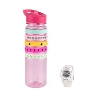 Strada Electronic Movement Watch in Purple Strap and Pink Water Bottle 650ml