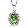EverTrue Chartreuse Quartz (Triplet) and Multi Gemstone 4.75 ctw Classic Halo Pendant in Platinum Bond with Stainless Steel Necklace 20 Inches - Sticky add to cart bar