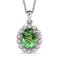 EverTrue Chartreuse Quartz (Triplet) and Multi Gemstone 4.75 ctw Classic Halo Pendant in Platinum Bond with Stainless Steel Necklace 20 Inches