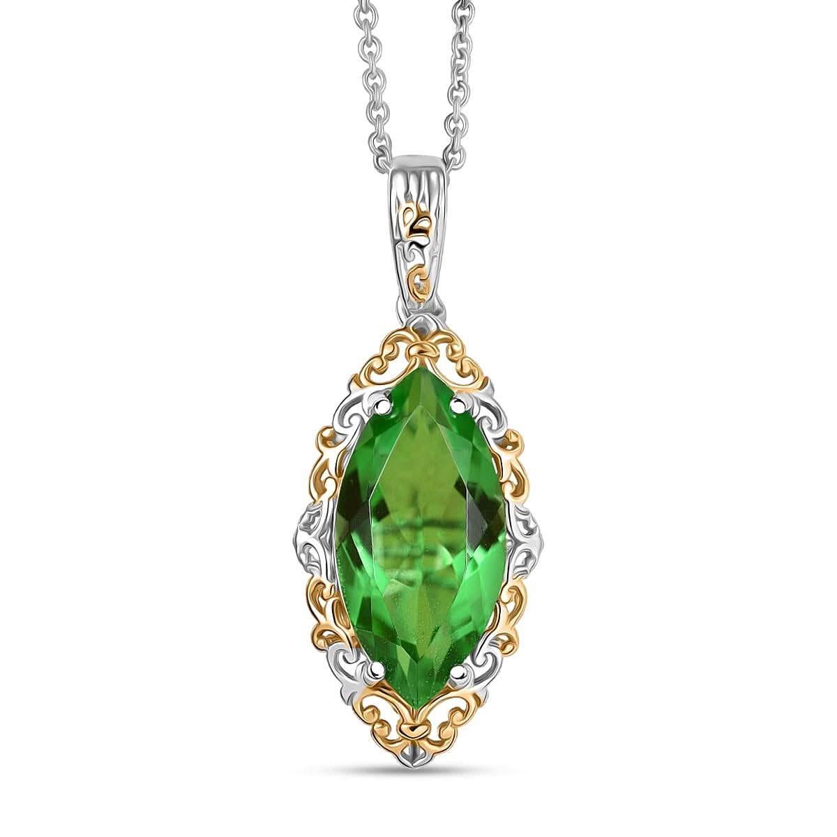 EverTrue Chartreuse Quartz (Triplet) 10.50 ctw Art Deco Pendant in 18K YG Plated and Platinum Bond with Stainless Steel Necklace 20 Inches