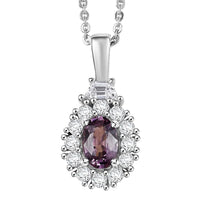 D'Joy Royal Lavender Spinel and White Zircon 1.10 ctw Classic Halo Pendant Necklace in Rhodium Over Sterling Silver 20 Inches