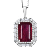 D'Joy Premium Niassa Ruby (FF) and Moissanite 12.90 ctw Art Deco Pendant Necklace in Rhodium Over Sterling Silver 20 Inches