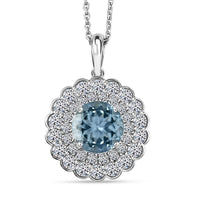 AAA Mangoro Aquamarine and Luxuriant Lab Grown Diamond SI 2.90 ctw Pendant Necklace in 10K White Gold 20 Inches