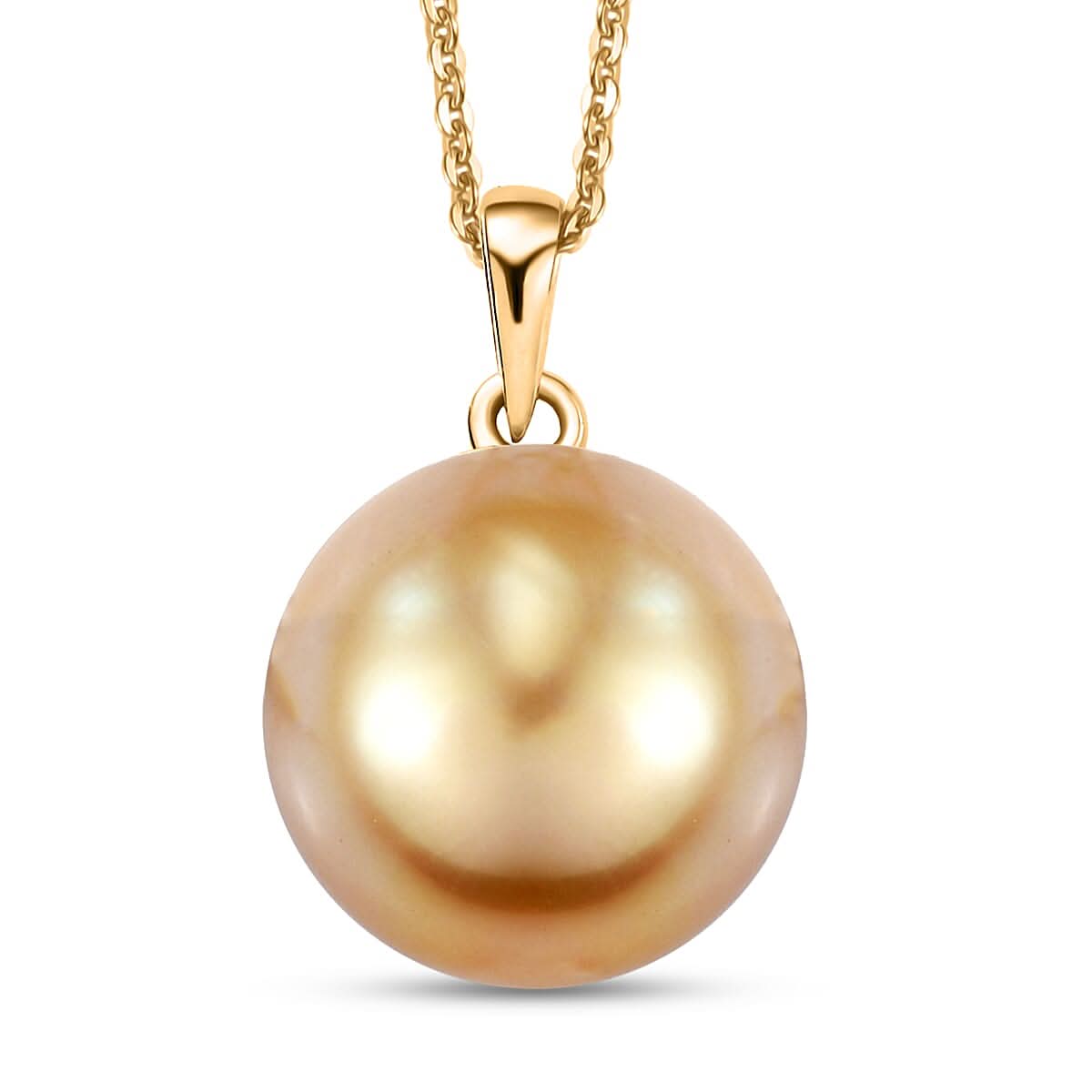 AAA South Sea Golden Pearl Pendant Necklace in 18K Yellow Gold 20 Inches