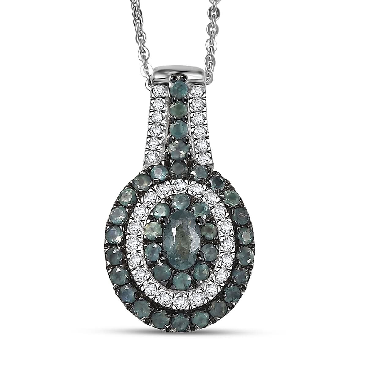 D'Joy Narsipatnam Alexandrite and Moissanite 1.20 ctw Galaxy Orbit Pendant Necklace in Rhodium Over Sterling Silver 20 Inches