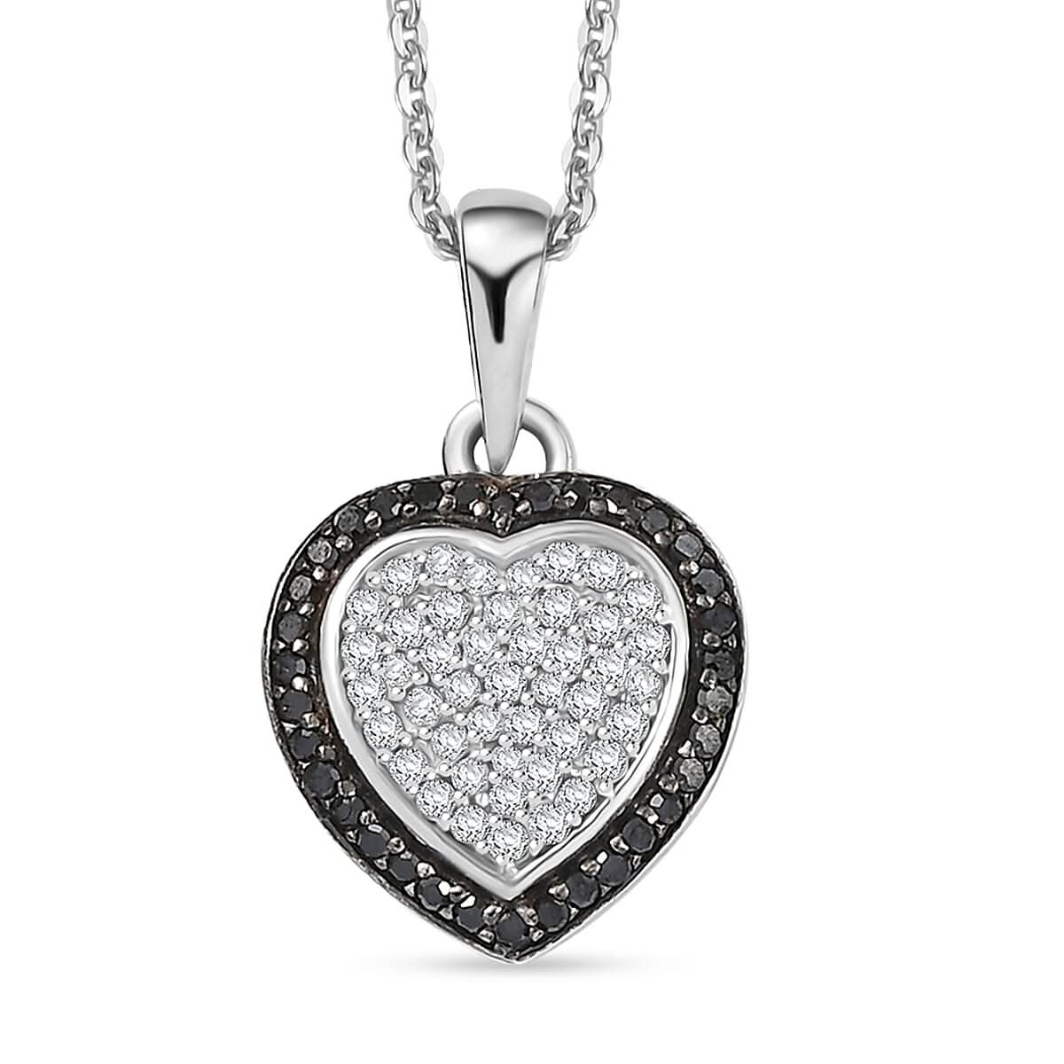 D'Joy White and Black Diamond 0.25 ctw Eternal Bond Heart Pendant Necklace in Rhodium Over Sterling Silver 20 Inches