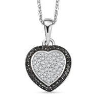 D'Joy White and Black Diamond 0.25 ctw Eternal Bond Heart Pendant Necklace in Rhodium Over Sterling Silver 20 Inches