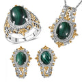 3 Piece Set - EverTrue African Malachite 11.65 ctw Earrings, Ring (Size 7) and Pendant in 18K YG Plated and Platinum Bond with Stainless Steel Necklace 20 Inches - Sticky add to cart bar