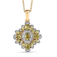 D'Joy Premium Ambanja Demantoid Garnet and Moissanite 2.10 ctw Verdant Empress Pendant Necklace in 18K Vermeil Yellow Gold Over Sterling Silver 20 Inches