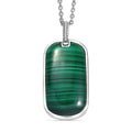 EverTrue African Malachite and White Zircon 28.40 ctw Dogtag Pendant in Platinum Bond with Stainless Steel Necklace 24 Inches - Sticky add to cart bar