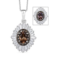 D'Joy Madagascar Color Change Garnet and Moissanite 3.50 ctw Starburst Elegance Pendant Necklace in Rhodium Over Sterling Silver 20 Inches