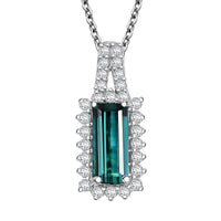 Certified & Appraised Luxoro AAA Monte Belo Indicolite and I2 Diamond 1.51 ctw Pendant Necklace in 10K White Gold 20 Inches