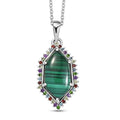 EverTrue African Malachite and Multi Gemstone 14.25 ctw Celestial Halo Pendant in Platinum Bond with Stainless Steel Necklace 20 Inches - Sticky add to cart bar