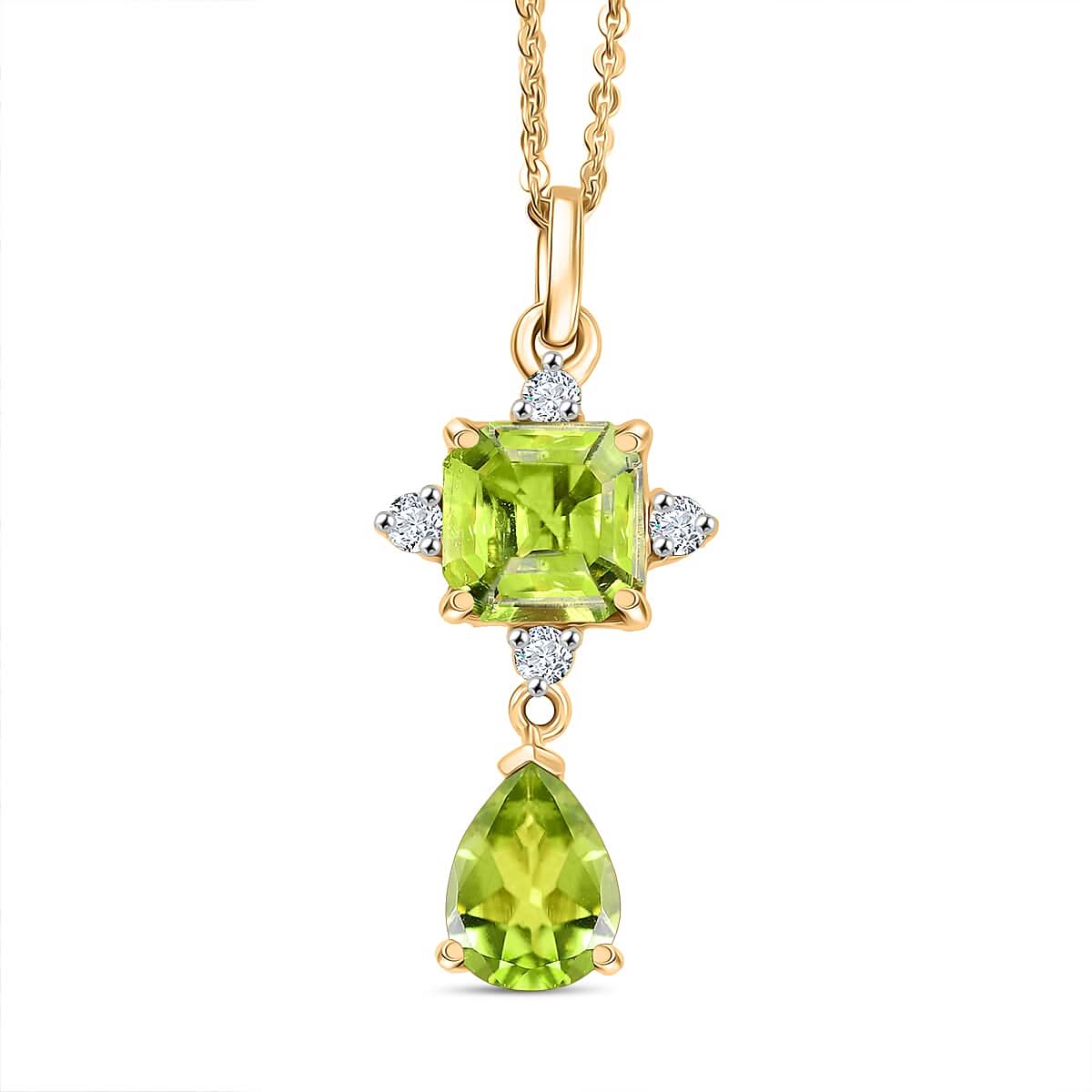 D'Joy Premium Peridot and White Zircon 2.85 ctw Pendant Necklace 20 Inches in 14K YG Over Sterling Silver