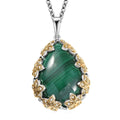 EverTrue African Malachite and White Zircon 19.40 ctw Floral Pendant in 18K YG Plated and Platinum Bond with Stainless Steel Necklace 20 Inches - Sticky add to cart bar