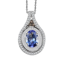 D'Joy Tanzanite, Natural Champagne and White Diamond 1.65 ctw Pendant Necklace in Rhodium Over Sterling Silver 20 Inches