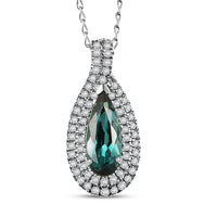 Certified & Appraised Rhapsody AAAA Monte Belo Indicolite and E-F VS Diamond 2.02 ctw Pendant Necklace in 950 Platinum 20 Inches