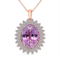 AAAA Patroke Kunzite and G-H SI Luxuriant Lab Grown Diamond 14.35 ctw Soul Bloom Pendant Necklace in 10K Rose Gold 18 Inches