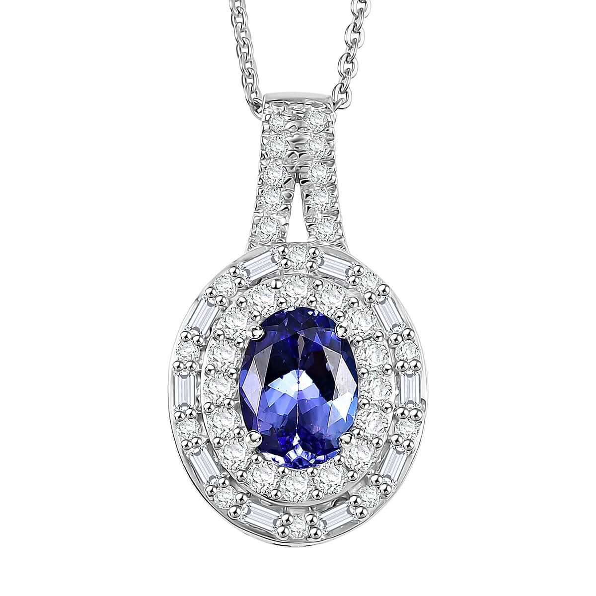 D'Joy Premium Tanzanite and Moissanite 1.75 ctw Pendant Necklace in Rhodium Over Sterling Silver 20 Inches