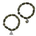 Set of 2 Connemara Marble 49.00 ctw Beaded Stretch Bracelet with Moon and Knot Charm in Silvertone (6.5-7.0In) - Sticky add to cart bar