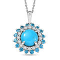 D'Joy Premium Sleeping Beauty Turquoise and Multi Gemstone 3.80 ctw Ocean Bloom Pendant Necklace 20 Inches in Rhodium Over Sterling Silver - Sticky add to cart bar