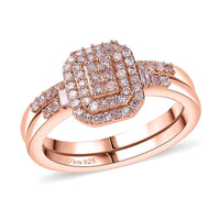 D'Joy Natural Pink Diamond I3 0.50 ctw Set of 2 Stackable Ring in 18K Vermeil Rose Gold Over Sterling Silver (Size 10.0)