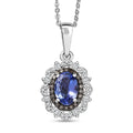 D'Joy Premium Tanzanite, Natural Champagne and White Diamond 1.00 ctw Floral Halo Pendant Necklace 20 Inches in Rhodium Over Sterling Silver - Sticky add to cart bar
