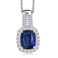 D'Joy Premium Kashmir Kyanite and Moissanite 4.35 ctw Midnight Majesty Pendant Necklace in Rhodium Over Sterling Silver 20 Inches