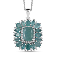 D'Joy Premium Grandidierite and White Zircon Art Deco Floral Pendant Necklace in Rhodium Over Sterling Silver 20 Inches