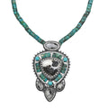 D'Joy Artisan Crafted White Buffalo and Royston Turquoise 84.60 ctw Pendant with Beaded Necklace in Sterling Silver 20 Inches - Sticky add to cart bar