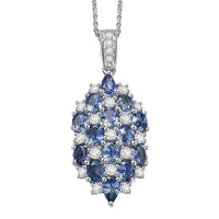 D'Joy Ceylon Blue Sapphire, White Zircon Pendant Necklace (20 Inches) in Rhodium Over Sterling Silver 4.15 ctw