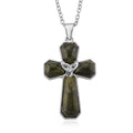 Connemara Marble 20.00 ctw Celtic Strength line of Faith Cross Pendant in Silvertone with Stainless Steel Necklace 20 Inches - Sticky add to cart bar