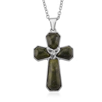 Connemara Marble 20.00 ctw Celtic Strength line of Faith Cross Pendant in Silvertone with Stainless Steel Necklace 20 Inches