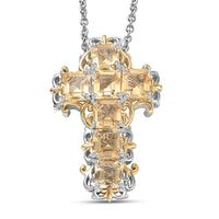 EverTrue Brazilian Citrine Cross Pendant in 18K YG Plated and Platinum Bond with Stainless Steel Necklace (20 Inches) 4.65 ctw