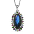 EverTrue AAA Malagasy Labradorite, Multi Gemstone Aurora Blossom Pendant in Platinum Bond with Stainless Steel Necklace 11.00 ctw (20 Inches) - Sticky add to cart bar
