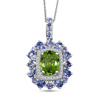 D'Joy Hebei Peridot and Multi Gemstone 4.50 ctw Pendant Necklace in Rhodium Over Sterling Silver 20 Inches