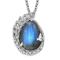 EverTrue AAA Malagasy Labradorite, White Zircon Pendant in Platinum Bond with Stainless Steel Necklace 8.90 ctw (20 Inches) - Sticky add to cart bar