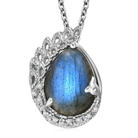 EverTrue AAA Malagasy Labradorite, White Zircon Pendant in Platinum Bond with Stainless Steel Necklace 8.90 ctw (20 Inches)